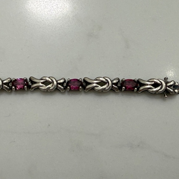 red faceted garnet sterling silver link bracelet vintage signed - Picture 5 of 10